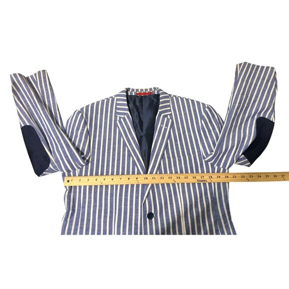 Elie Balleh Mens Blazer Jacket Milano Italy Blue White Stripe Elbow-Patch Size M - Picture 7 of 9